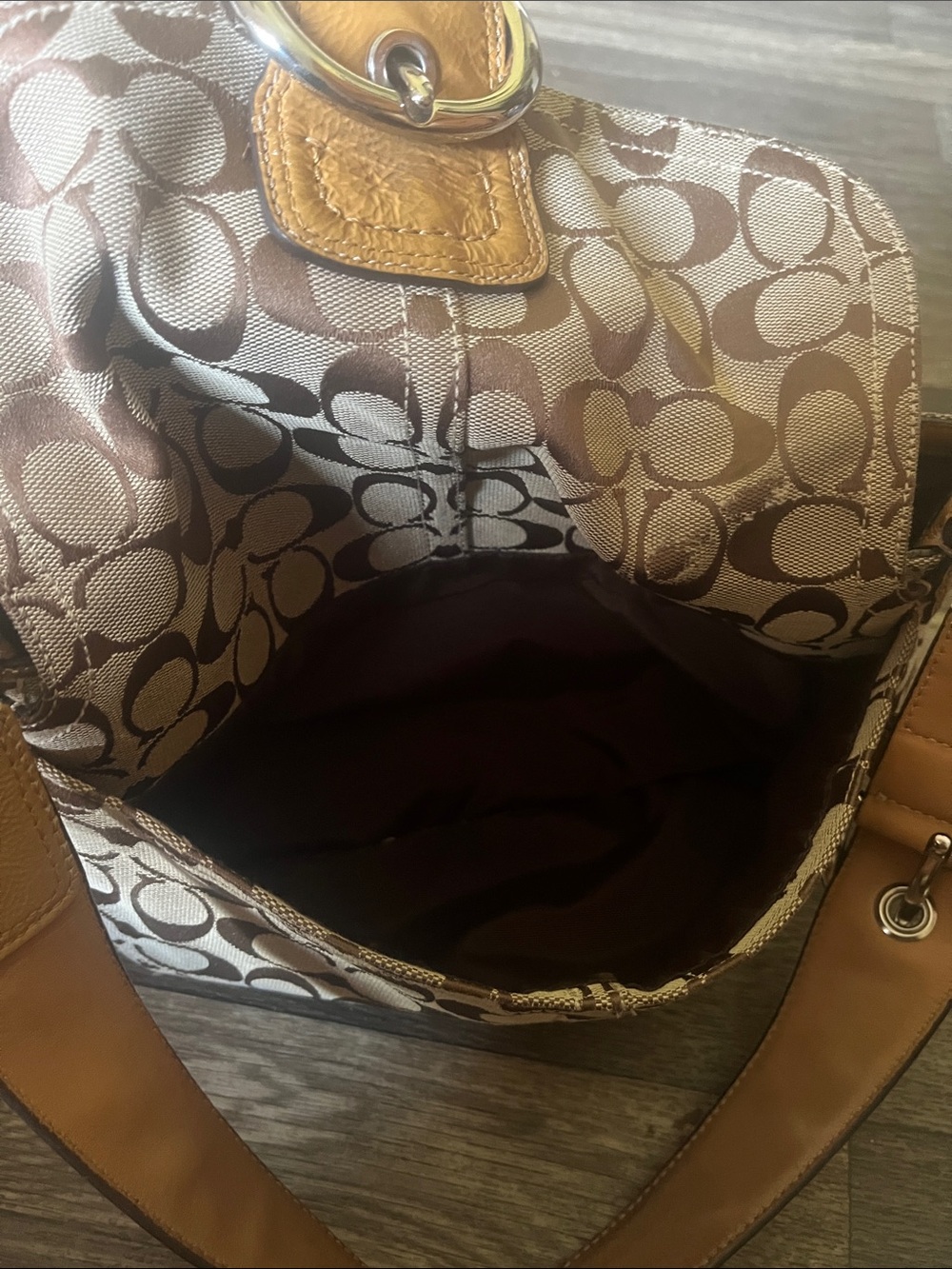 Coach Tan and Brown Signature Canvas Shoulder Bag with Buckle - Picture 9 of 11
